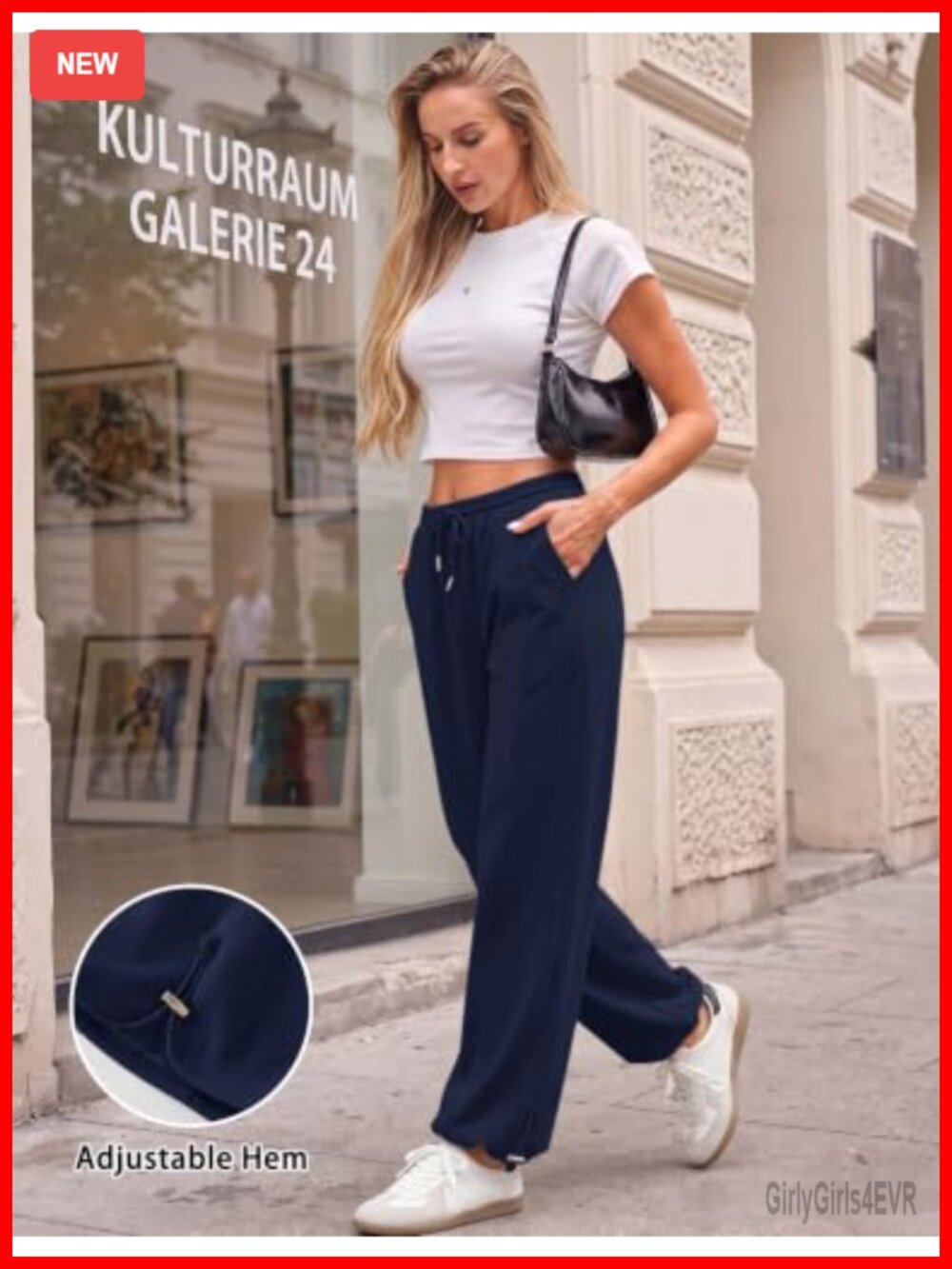 Wide Leg Sweatpants High Rise Drawstring Adjustable Hem Pockets - Picture 3 of 6